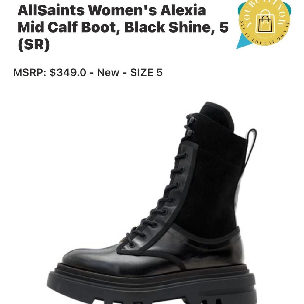 All Saints Women's Black Shine Combat Boots